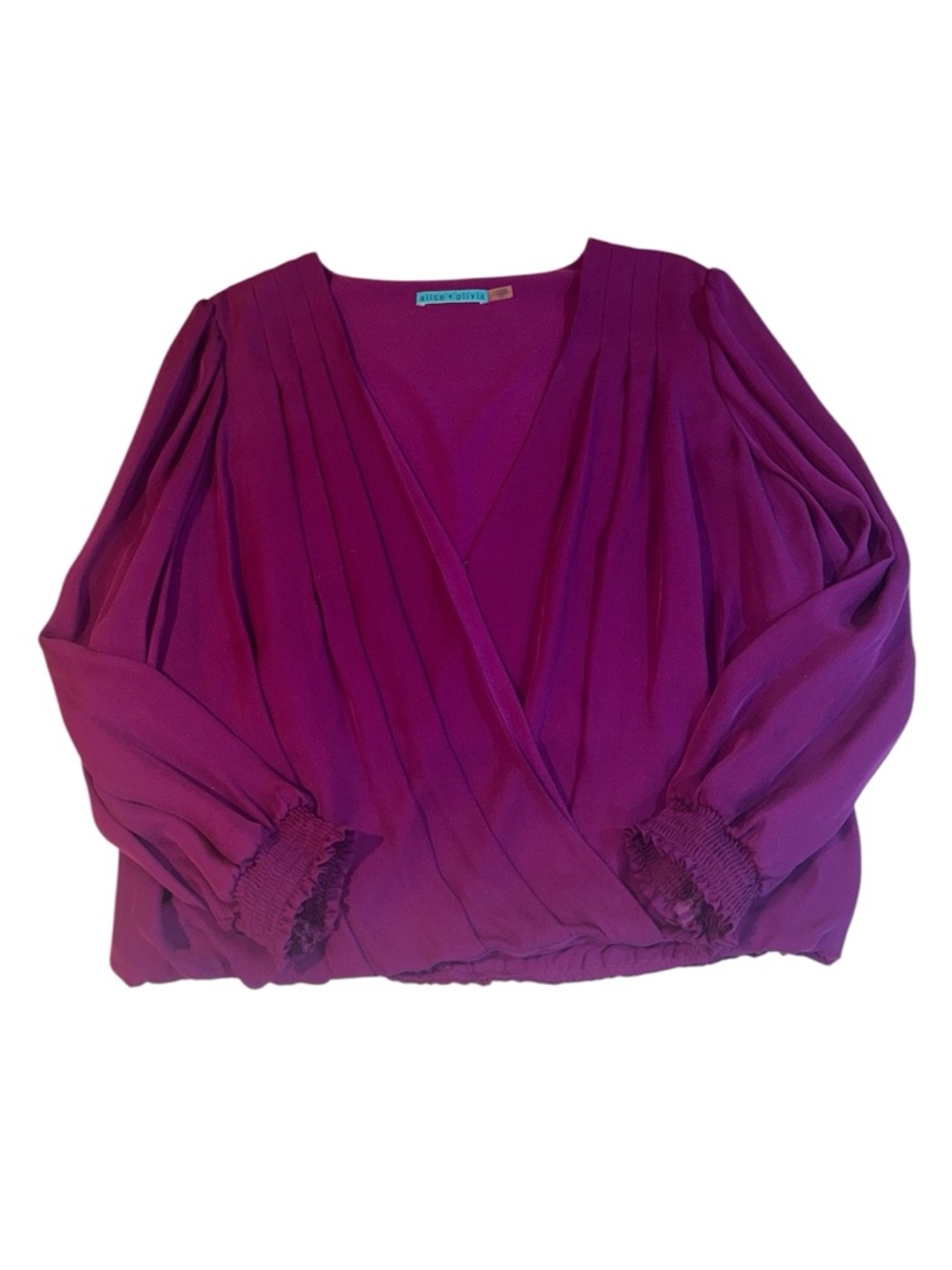 Alice + Olivia Silk Crossover Pleated Blouse